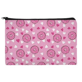 Cute Chocolate Valentine Donut Pink Hearts Makeup Cosmetic Bag Organizer Pouch