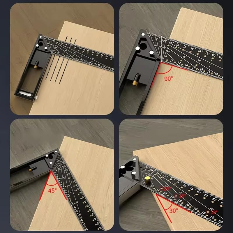 JCFANTS 12 Inch Woodworking Square Ruler, 45_90 Degree Hole Framing