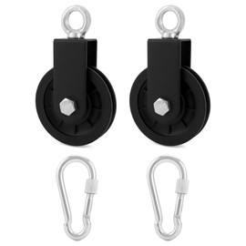 QWORK 3.54" Pulley Block with Hanging Strap Carabiner, 2 Sets Gym Cable Pulley System Fit for 5MM, 6MM and 8 MM Plastic-Coated Steel Wire Rope, for Gym Equipment, Lift Cable Machine