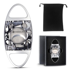 KEENSUN Zinc Alloy Cigar Cutter Guillotine Stainless Steel Double Blade,Portable Cigar Cutter Tool with Hollow Out G10 Shell,2 Pack Set with Gift Box (Cigar Cutter and Stainless Steel Cigar Holder)