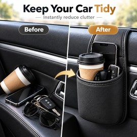 Car Door Cup Holder for Drinks and Small Essentials – PU Leather Hanging Storage Organizer for a Tidier Car Interior