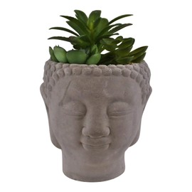 SIL Buddha Head Pot with Faux Succulent (Cactus)