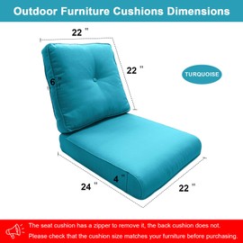 Belord Patio Furniture Turquoise Cushions with Removable Cover, 1 Pair of Cushions Including 1 Seat Cushion and 1 Back Cushion