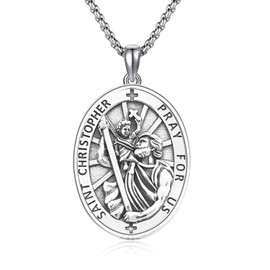 DOTBJ St Sebastian Medal Necklace Gold, Catholic Patron Saint of Athletes 925 Sterling Silver Saint Sebastian Pendant with Stainless Steel Chain 22"+2"