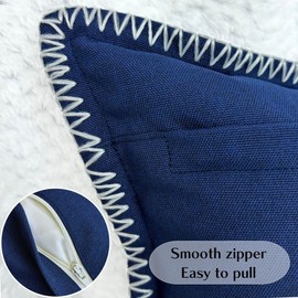 HER HWA Outdoor Throw Pillow Covers ONLY White Cotton Thread Stitched Edges, 18x18 Inches, Pack of 2 – Waterproof, Smooth Zipper, Durable Polyester for Outdoor/Indoor Decor, Machine Washable (Blue)