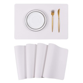 Wipeable Placemats Leather Table Mats Waterproof Heat-Resistant Easy to Clean for Dining Table Set Kitchen Table (4, White)