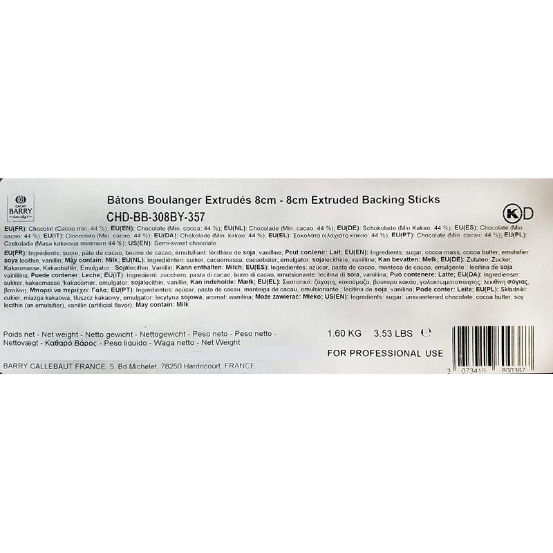 Cacao Barry Bittersweet Chocolate Baking Sticks - 44% Cacao -
