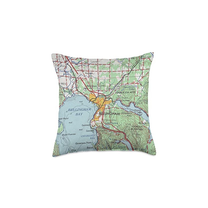 Vintage Bellingham WA Map (1966) Throw Pillow