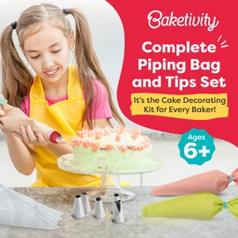 Baketivity - Juego de bolsas y puntas pasteles magdalenas y más kit de tuberías de glaseado reutilizables y 30 bolsas de glaseado desechables 6 puntas de tubería 3 lazos de bolsa y 1 acoplador de dúo