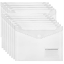48 Pack Plastic Envelopes File Folders, Clear Poly Folders for Documents A4 Letter Size with Label Pocket, Waterproof Plastic File Folder for School Home Work Office Organizer, Hook & Loop Closure