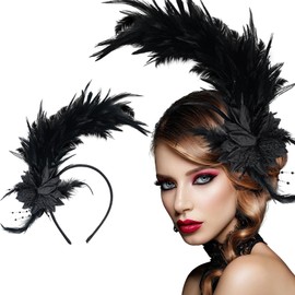 Loieryk Feathers Fascinator Headband 1920s Queen Headpiece Fascinators Hats for Women Tea Party Flower Headpiece Black