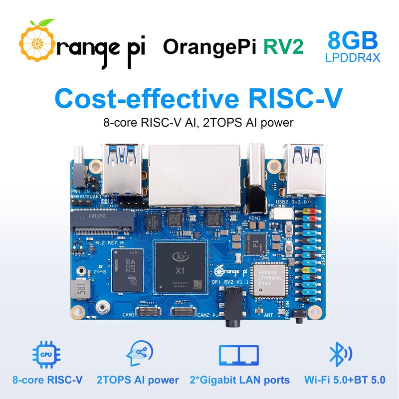 Orange Pi RV2 2GB/4GB/8GB LPDDR4x RISC-V Single Board Computer with