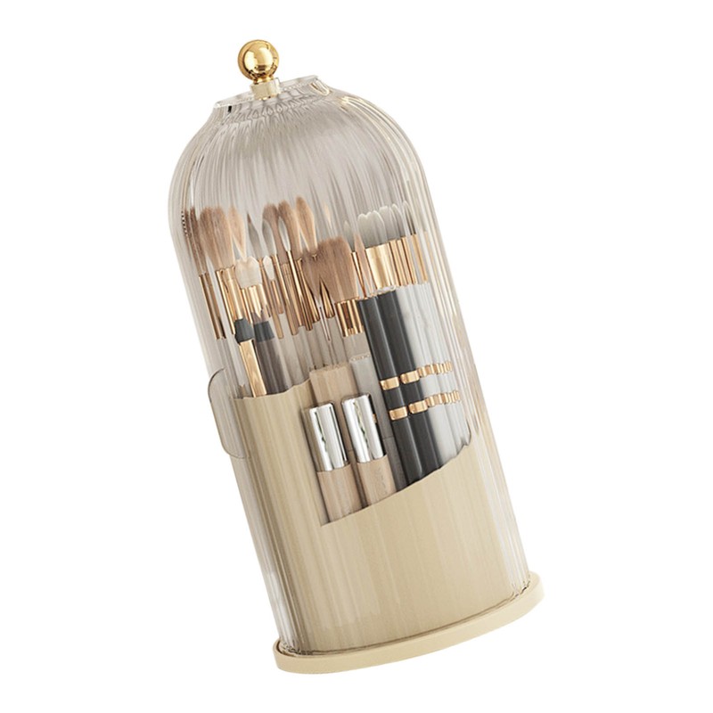 Cosmetic Storage Holder Box Transparent Rotating Sliding Door Makeup Brush