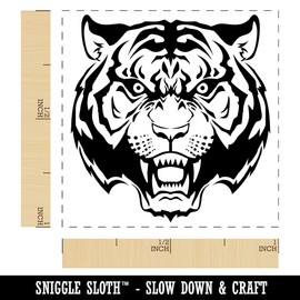 Fierce Tiger Face Self-Inking Rubber Stamp Ink Stamper - 1 Inch Small - Black Ink