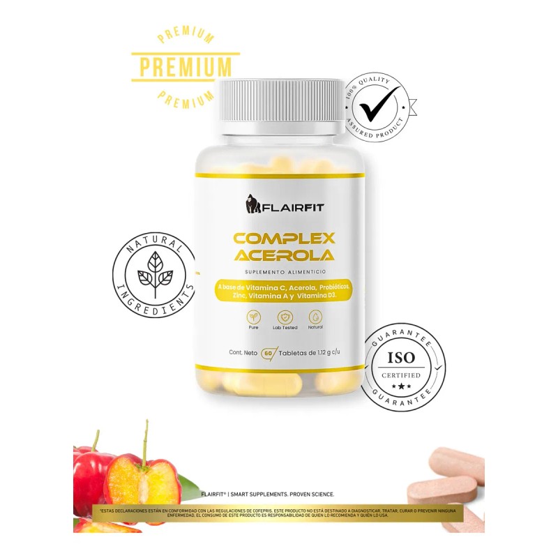 Flairfit Complex Acerola 60 tabletas masticables Suplemento alimenticio Probiticos y
