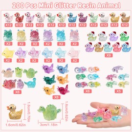 BXYIIGRU Mini Glitter Ducks 200 Pcs Tiny Duck Figures Luminous Resin Dinosaur Turtle Frog Axolotls to Hide Plastic Animal for DIY Garden Miniatures Accessories (8 Styles)