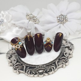 Jinburgundy handmade nail tips - Long nose pin / 찐버건디 수제네일팁 - 롱코핀
