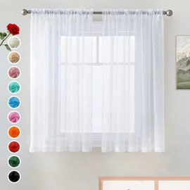 SpaceDresser Basic Rod Pocket Sheer Voile Window Curtain Liners White 2 Panels 52 Width 45 Inch Long for Kitchen Bedroom Children Living Room Yard(White,52 W x 45 L)