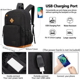 KEOFID Classic School Rucksack for Boys and Girls Teenager, Carry-On Travel Backpack for Men and Women, Anti theft laptop Backpack with USB Charging Port for College(Black 19inches)