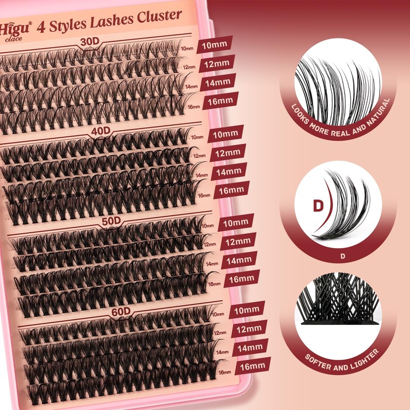 Higu clace Wimpern-Extensions,30D+40D+50D+60D Lash-Extension-Set, Wimpern-Extensions-Set-7-tage halt mit Applikator und Wimpernkleber