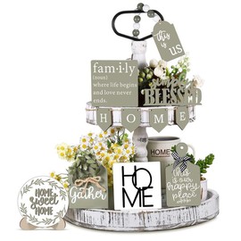 Wooden Farmhouse Tiered Tray Decorations, 11pcs/set Wooden Tiered Tray Ornaments, Home Decor Supplies for Living Room Bedroom Kitchen - Color: Multicolor, Size: 1 set