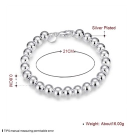 PMANY 925 Sterling Silver Plated Round Beads Bracelet, 8mm