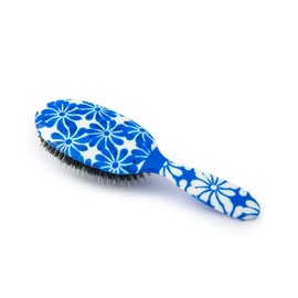 Rock & Ruddle Natural Pure Boar Bristle Hair Brush for Women and Kids (Large, 21cm) - Perfect for Wet or Dry Hair, Detangling Smoothing Blowdrying - Designed & Made in UK - Blue Ribbon