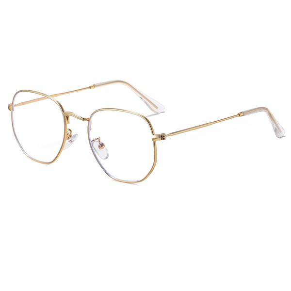 Ggpyyon Retro Blaulichtfilter Brille Damen Herren Hexagonal Brille Blue Light