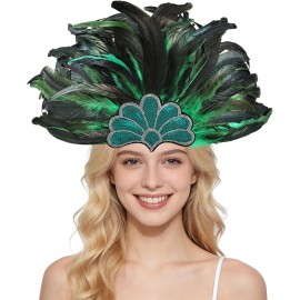 Delivery Within 3 Days, Women's Carnival Feather Headband for Party Feather Head Decorationcolor: Gjwts-yx-green, size: Standard