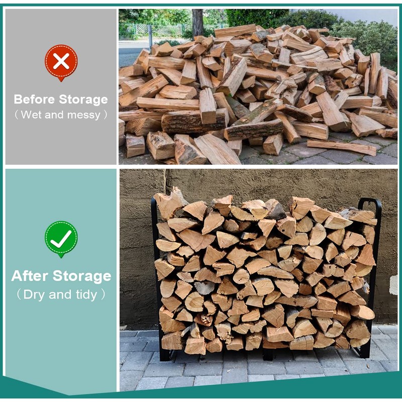 4Ft Firewood Rack Adjustable Fireplace Wood Holder for Outdoor Indoor
