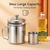 Oil Strainer Pot 34oz Stainless Steel, Bacon Grease Container Saver