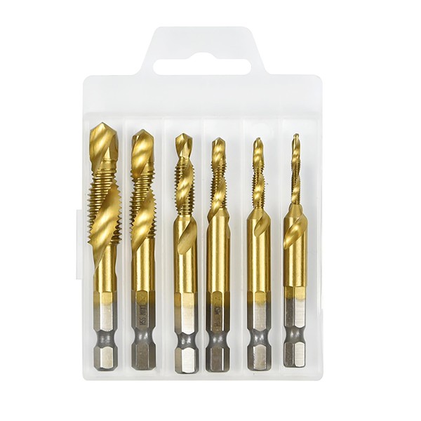 Drill Tap (Set of 6) Screw Taps, Hex Axis Drill, Multi-functional Chamfering Taps, High Speed Steel Composite Taps (M3/M4/M5/M6/M8/M10), Soft Metal, Wood, Plastic Processing (Storage Box Included)
