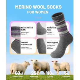 SIMIYA 5 Pairs Winter Socks Women Warm Merino Wool Sock Comfy Ladies Thermal Socks for Hiking Walking Skiing 7-11