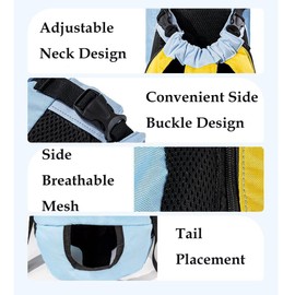 Pet Legs Out Carrier Backpack, Dog Cat Front Backpack Ventilated Mesh Travel Back Pack with Safety Belt for Travel Hiking Cycling Outdoor Use, Medium Large Puppy Cat Carrying Bag, Blue