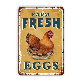 Farm Fresh Eggs Tin Signs， Restaurant Kitchen Country Home Decor Farm Decorative Signs - 12X8Inch