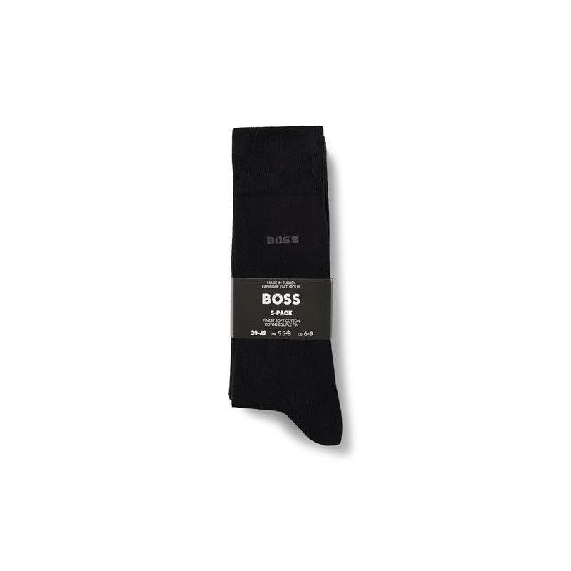 BOSS Men's Business Socks, Soft Cotton, Pack of 5, Black,