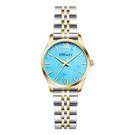 VXFAIZY Ladies Simplicity Watch Water Resistant Casual Watch for Women (Silver-Gold Blue)