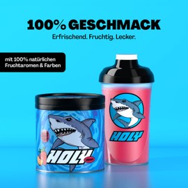 HOLY Energy Gaming Booster 'Strawberry Shark' mit Erdbeer & Mandarine Geschmack Pulver| 50 Portionen mit NewCaff & Grüntee Extrakt | Focus Booster | Vegan mit 100% natürlichen Fruchtaromen
