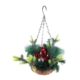 Artificial Christmas Hanging Basket Decorated with Pine Cones Ball Lights Christmas Holiday Decoration