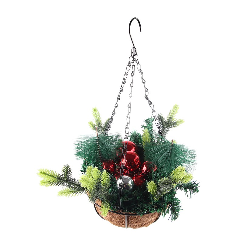 Artificial Christmas Hanging Basket Decorated with Pine Cones Ball Lights