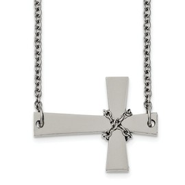 Solid Real Stainless Steel Sideways Cross Chain Necklace - with Secure Lobster Lock Clasp 21.5"