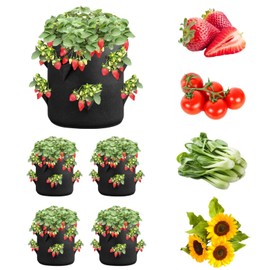 iPower 4-Pack 10 Gallon Strawberry Grow Bags, Vegetables Pots with 8 Planting Holes, Thickened Breathable Nonwoven Fabric with Handles, for Gardening
