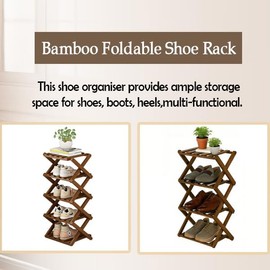 Ayedvan Bamboo Foldable Shoes Organizer Shoe Rack Free Standing Shelf for Entryway,Living Room,Hallway, Wood Color,Installation-Free Multifunctional Shoe Rack(4 Layers)