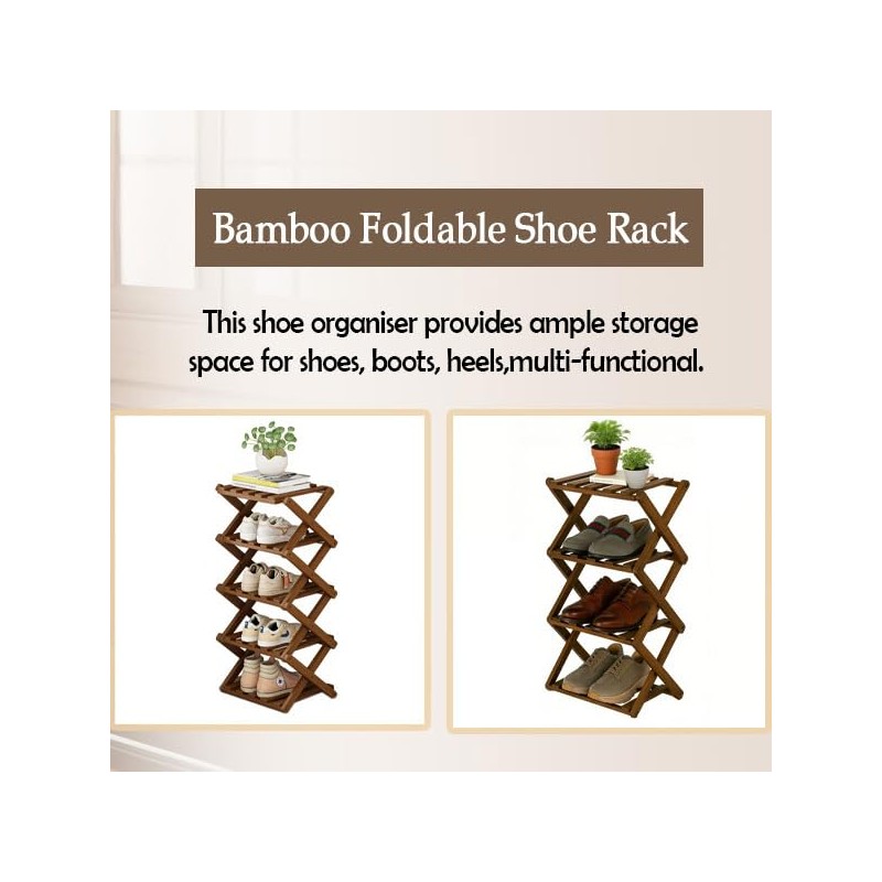 Ayedvan Bamboo Foldable Shoes Organizer Shoe Rack Free Standing Shelf