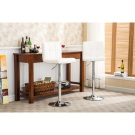 Roundhill Swivel PU Leather Adjustable Hydraulic Bar Stool, White, Set of 2