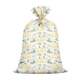 Extra Large Baby Gift Bag Baby Shower 48"x 36" Jumbo Plastic Present Bag Eucalyptus Leaves Birthday Large Gift Wrapping Bags Oversized Oh Baby Sage Green Gender Reveal Birthday Party Favors