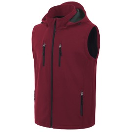 CREATMO US Men's Full-Zip Windbreaker Vest Fleece Lined Softshell Vest Windproof Sleeveless Jacket Solid Vest Burgundy 2XL