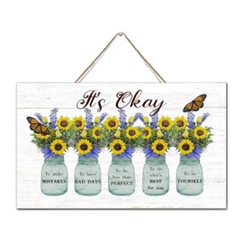 Modern Room Decor Wood Plaque Sunflower It's Okay to Make Mistakes Butterfly Rustic Wall Art Wood Plaque Sign 6x10 Inch Summer Sunflower Mason Jar Wooden Hanging Signs Home Decor for Hotels Kitchen