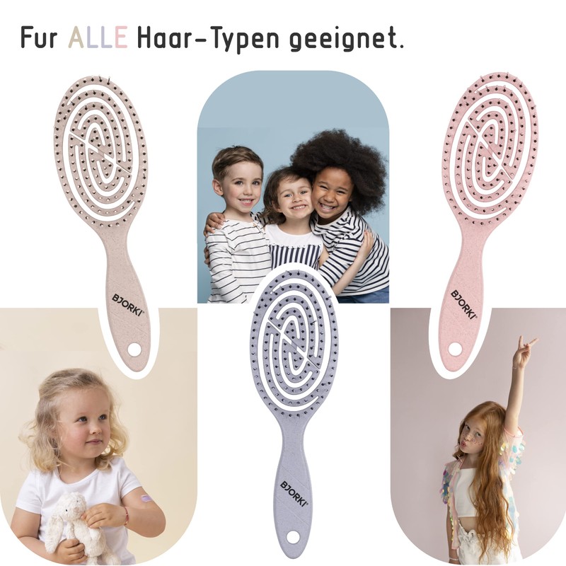 BJORKI Children's Hair Brush Without Pulling Detangler Against Knots &