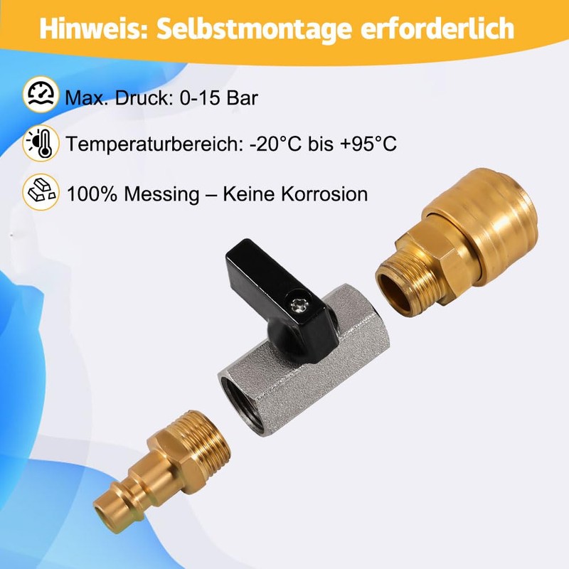 Compressed Air Stop Valve, 1/4 Inch Compressed Air Quick Release